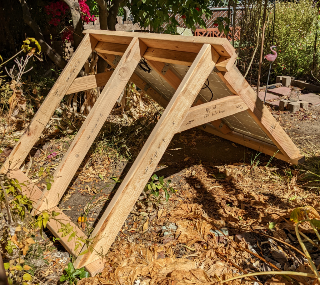 The A-frame as seen from behind and slightly to one side, showing the framing itself in more detail.