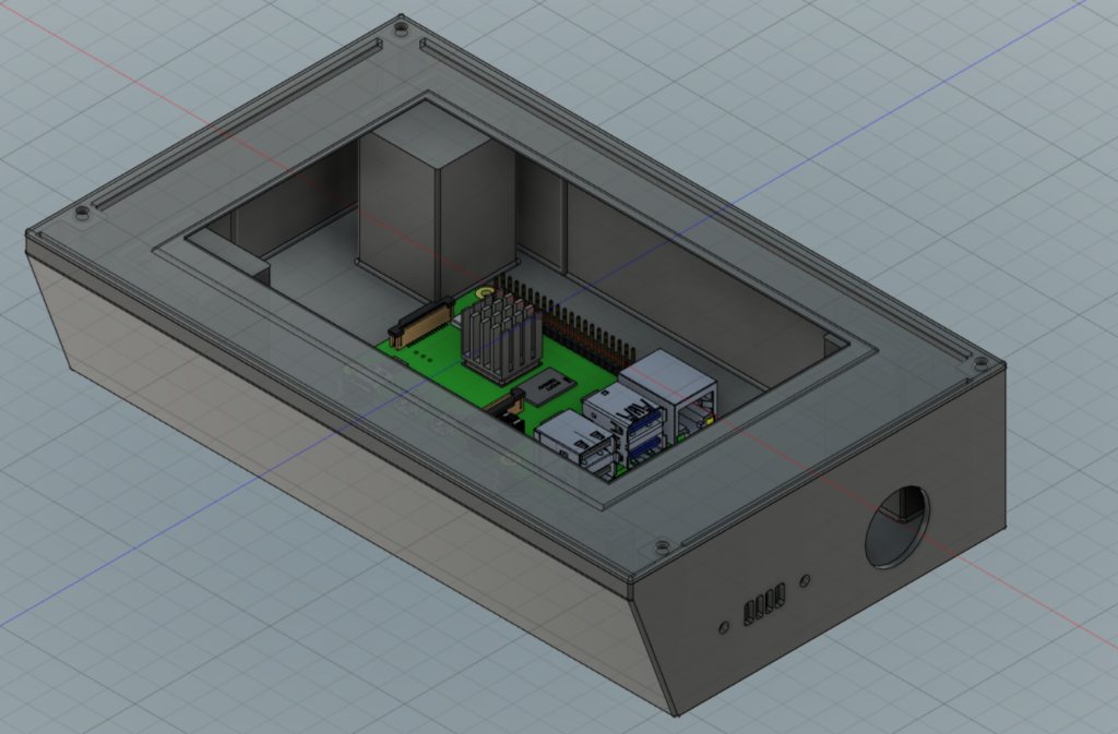 A 3-D model of a case for a Raspberry Pi and LCD screen (not shown)