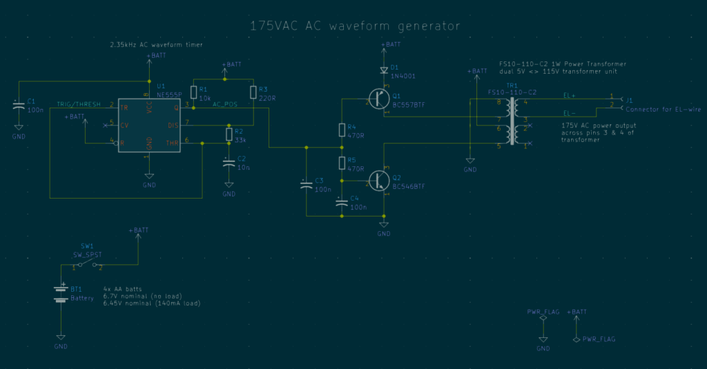 The full schematic for my 6VDC to 175V AC inverter.