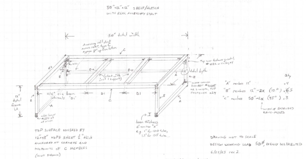 schematic drawing for 8020 desktop shelf